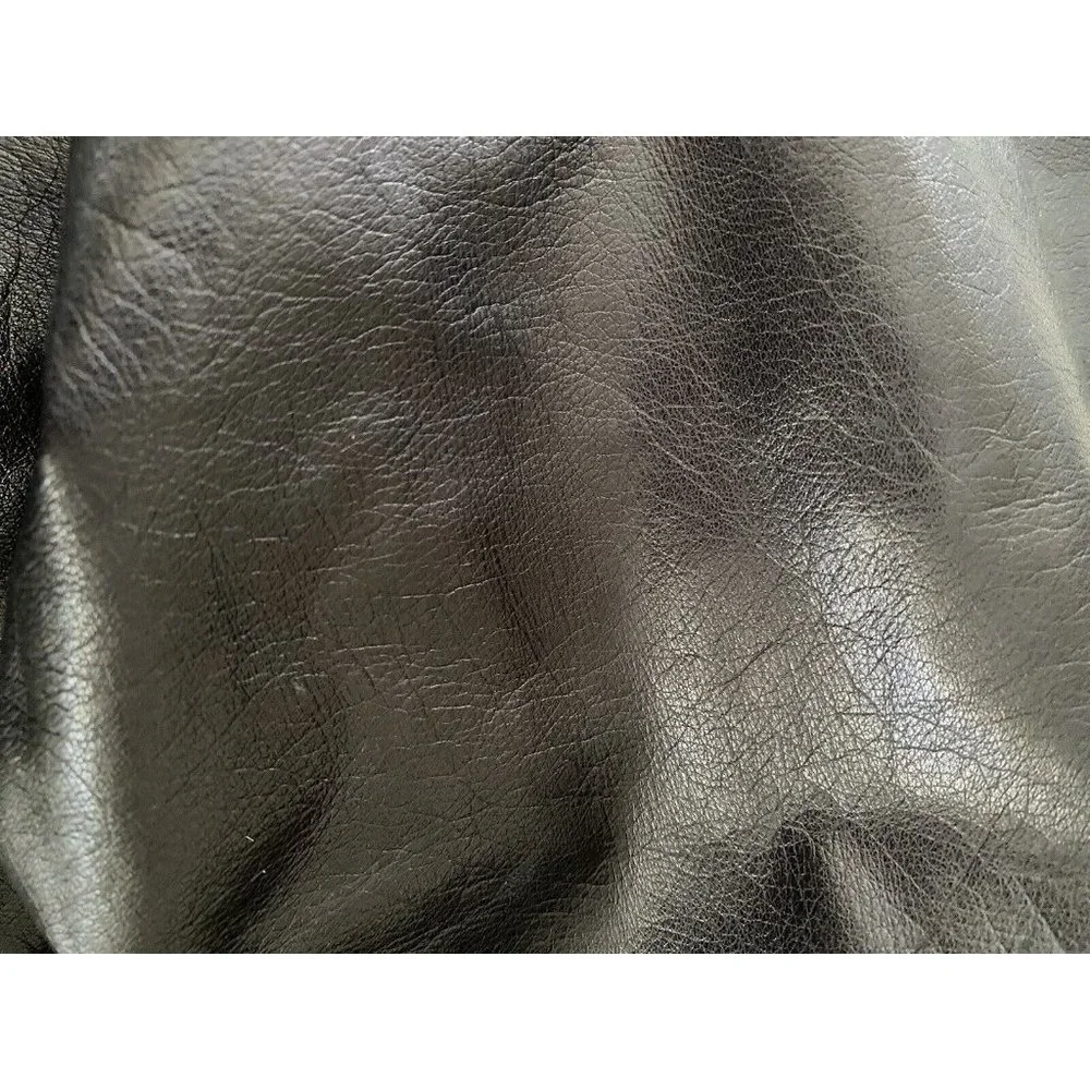 Beged -Or Israel‎ Vintage Black Midi Pleat Leather Pencil Skirt 14 More Like 6